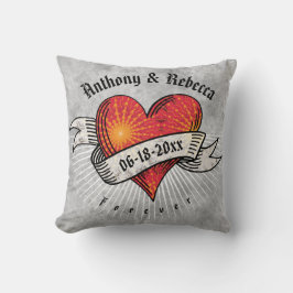Cojín Decorativo Corazón Rojo Moderno Añadir Nombres, Fecha y Monog