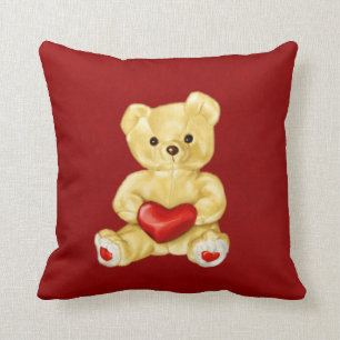 Cojín Decorativo Corazón rojo que hipnotiza el oso de peluche lind