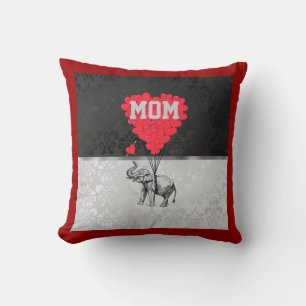 Cojín Decorativo Corazón rojo romántico y madres elefantes