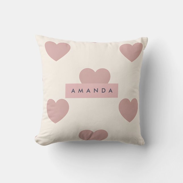 Cojín Decorativo Corazón Rosa Claro de Pastel Personalizado (Anverso)