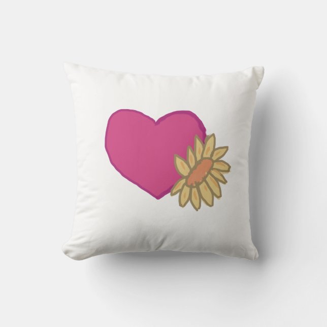 Cojín Decorativo Corazón rosa con girasol amarillo (Anverso)