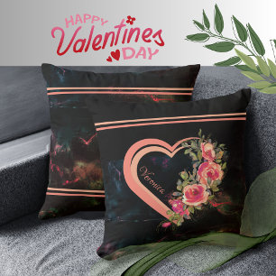 Cojín Decorativo Corazón Rosa con Rosas 