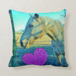 Cojín Decorativo Corazón rosa de caballo retro