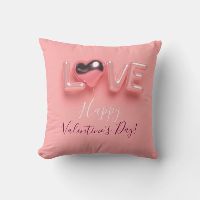 COJÍN DECORATIVO  CORAZÓN ROSA MODERNO DÍA DE SAN VALENTÍN  (Anverso)