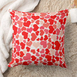 Cojín Decorativo Corazón Rosa Romántico y Patrón Rojo de San Valent