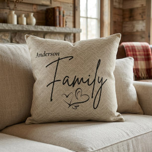 Cojín Decorativo Corazón Rústico Arpillera Nombre de Familia Beige