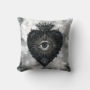 Cojín Decorativo Corazón Sagrado Blanco y Negro