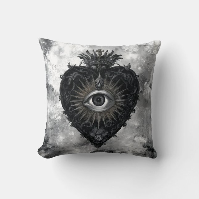 Cojín Decorativo Corazón Sagrado Blanco y Negro (Anverso)