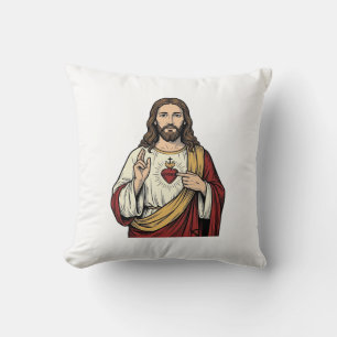 Cojín Decorativo Corazón Sagrado Jesús Grabado Antiguo Arte Vectori