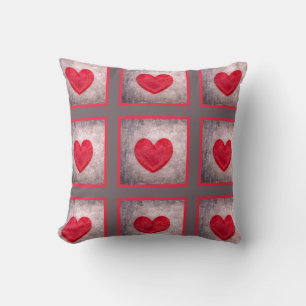Cojín Decorativo Corazón tratado con piedras en Cuadros Gris y Rojo