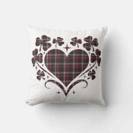 Cojín Decorativo Corazón Trébol de Cuatro Hojas Cuadros Negro Clási