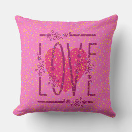 Cojín Decorativo Corazón y estrellas amor floral texto rosa lindo y