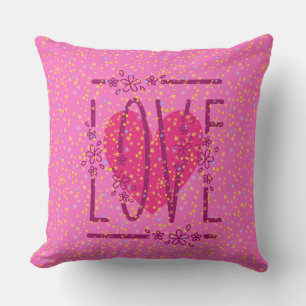 Cojín Decorativo Corazón y estrellas Floral amor Texto Rosa lindo y