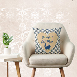 Cojín Decorativo Corazón y floral de oro y azul de gato perfecto