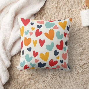 Cojín Decorativo Corazones Adorables y Coloridos Doodle Romántico