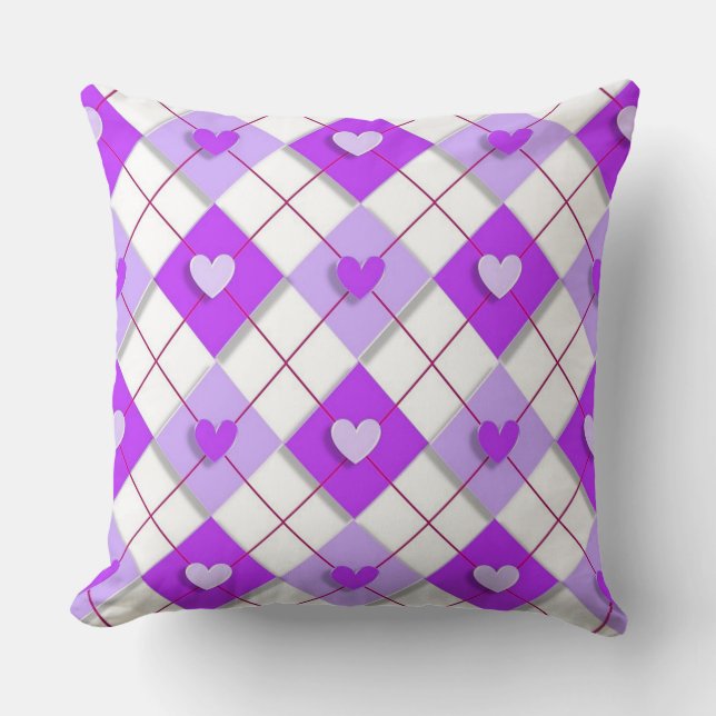 Cojín Decorativo Corazones Argyle Púrpura Y Lavender (Anverso)