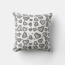 Cojín Decorativo Corazones Artísticos Patrón Continuo en Blanco 
