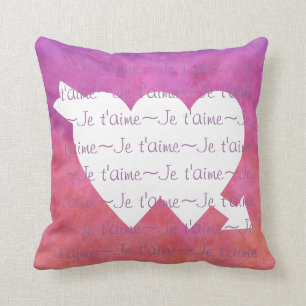 Cojín Decorativo CORAZONES blancos del t'aime de Je en ROSA PÚRPURA