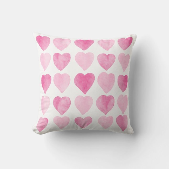 Cojín Decorativo Corazones de acuarela rosada (Anverso)