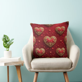 COJÍN DECORATIVO CORAZONES DE AMOR DE SAN VALENTÍN ROJOS Y DORADOS 