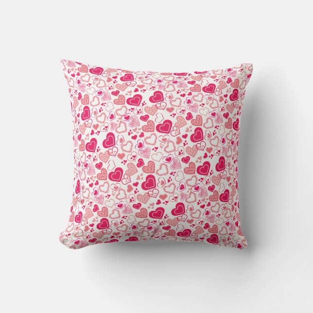 Cojín Decorativo Corazones de amor rosados con patrones modernos (Anverso)