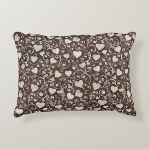 Cojín Decorativo Corazones de Crema Marrón