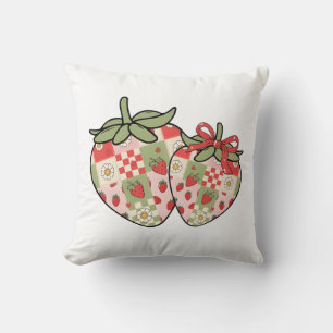 Cojín Decorativo Corazones de Fresa de Patchwork Arte Coquette Lind