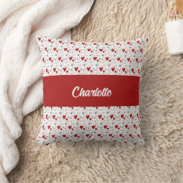 Cojín Decorativo Corazones de Garabato Rojo Negro Monograma Retro N