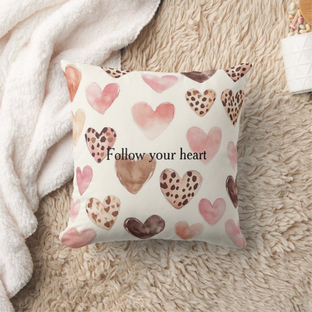 Cojín Decorativo Corazones de impresión de leopardo marrón rosado (Manta)