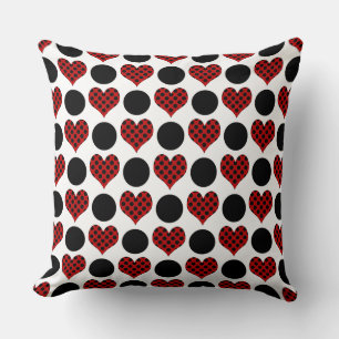 Cojín Decorativo Corazones de lunares rojos y patrón de círculos ne