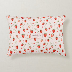 Cojín Decorativo Corazones de Monograma Rosa Botánico Dulce Fruta