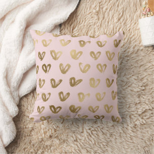 Cojín Decorativo Corazones de oro glam rosa 