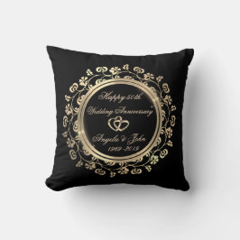 Cojín Decorativo Corazones de Oro, Remolinos Florales 50 Aniversari