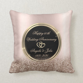 Cojín Decorativo Corazones de Oro Rosa Brillante 50 Aniversario