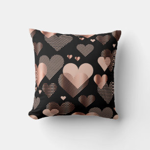 Cojín Decorativo corazones de oro Rosa, negros vintage.