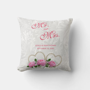 Cojín Decorativo Corazones de Perla y Rosas Damasco Boda