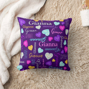 Cojín Decorativo Corazones de piedras preciosas con nombre personal