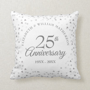 Cojín Decorativo Corazones de plata del 25 aniversario