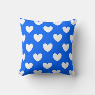 Cojín Decorativo Corazones de polka blanca en azul