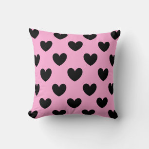 Cojín Decorativo Corazones de polka negra sobre algodón de color ro