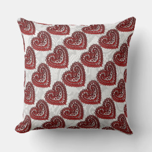 Cojín Decorativo Corazones de San Valentín de encaje falso rojo