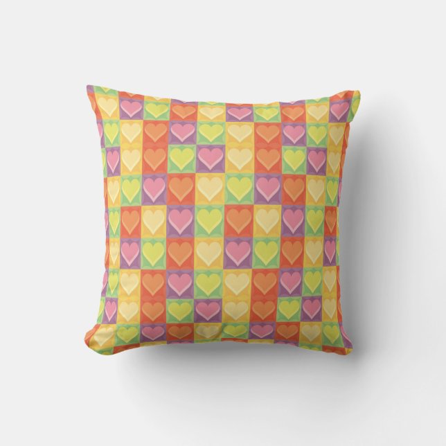 Cojín Decorativo Corazones de trabajo en mosaico (Anverso)