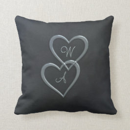 Cojín Decorativo Corazones del azul de acero en gris
