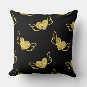 Cojín Decorativo Corazones Dorados Con Alas