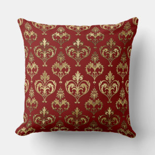 Cojín Decorativo Corazones elegantes de damasco rojo y dorado de Sa