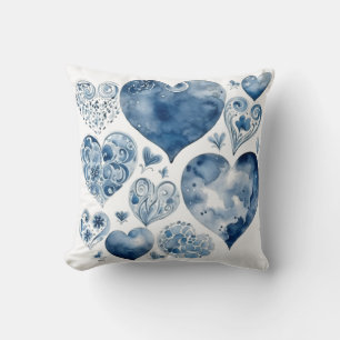 Cojín Decorativo Corazones en azul Delft