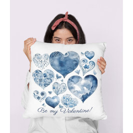 Cojín Decorativo Corazones en azul Delft, valentina