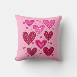 Cojín Decorativo Corazones Estampados Rosas y Rojos