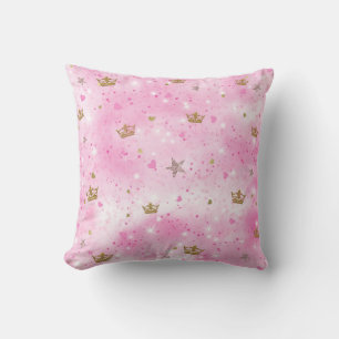 Cojín Decorativo Corazones Estrellas y Coronas Princesa Rosa