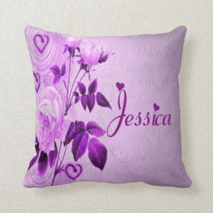Cojín Decorativo Corazones florales púrpuras de Jessica